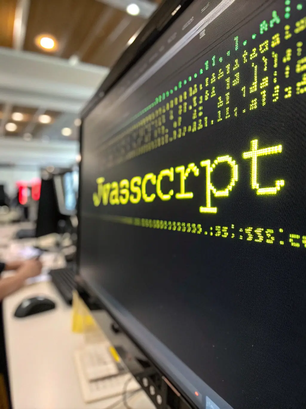A computer screen displaying JavaScript code with interactive elements, highlighting the module's focus on dynamic functionality.